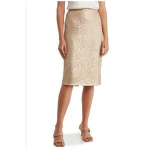 DR2 Women's Champagne Sequin Midi Skirt Medium Glam High Waist Stretch Pencil